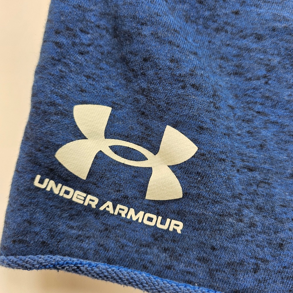 Under Armour Mens Blue Heathered Fleece Shorts Fitted Drawstring Size Small - Picture 3 of 10